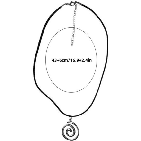 Spiral Y2K Silver Swirl Pendant Necklace for Men Women - Grunge Leather Rope - Picture 3 of 7